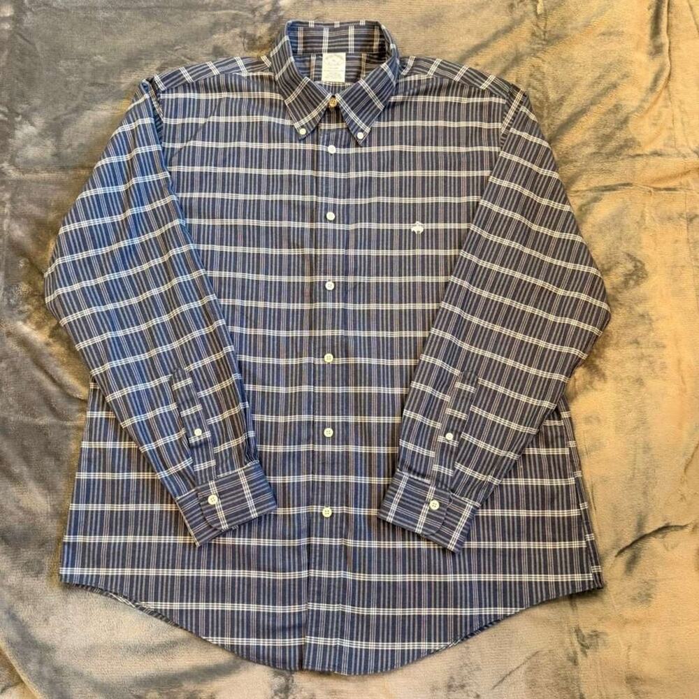 Brooks Brothers Regent Blue Plaid American Supima Cotton Dress Shirt Sz XL